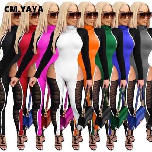CM.YAYA Mesh Patchwork Jumpsuit for women