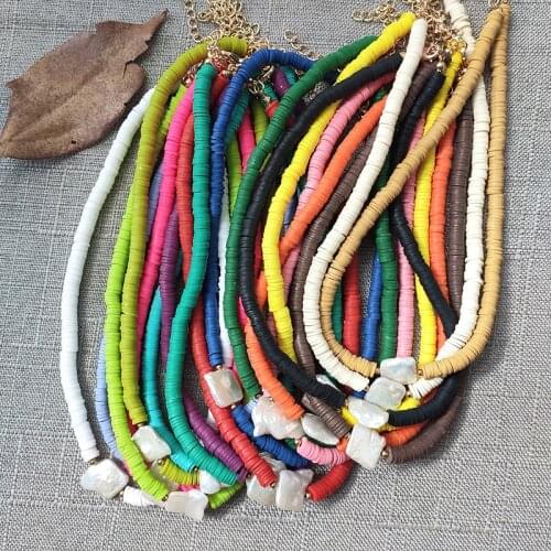 Fashion new color matching silicone necklace natural flat irregular pearl handmade neck accessories women charm boho jewelry