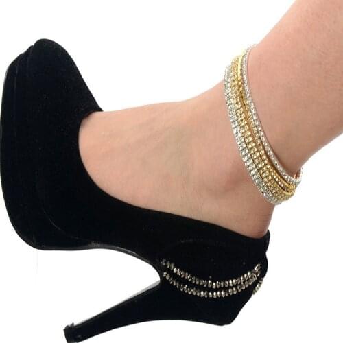 1/2 Rows Shining Crystal Rhinestone Elastic Anklet Gold/Silver Color Chain Ankle Bracelets Foot Jewelry For Women Wholesale