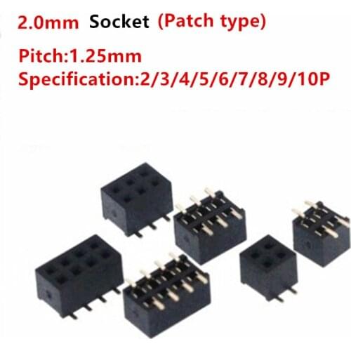 10pcs 2.0mm Pitch Patch Double Row Pin Header Female Socket 2x2/3/4/5/6/7/8/10/20/40P Connector