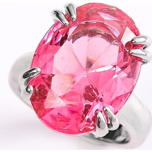 2020 New Luxury Pink Crystal Cubic Zircon Women Ring Princess Wedding Band Female Finger Ring Engagement Party Jewelry Gifts