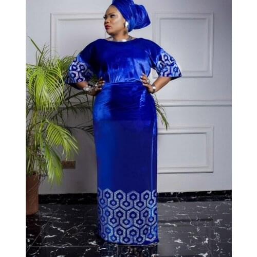 2020 african dress for woman velvet dress three pcs one set with stone big size