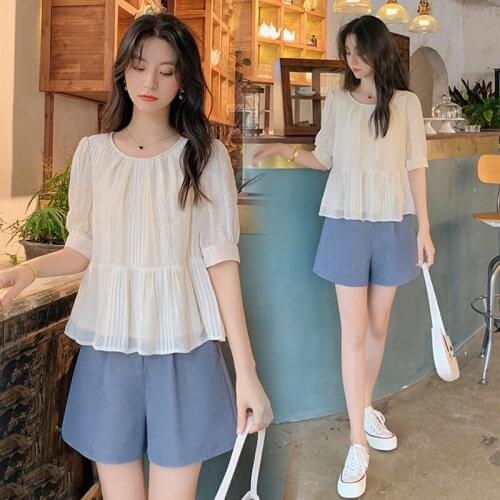 392# Maternity Tops+ Pants Two-piece Mom High Waist Pants Maternity Clothes Loose Stylish Long Sleevess Sets Pregnant Women