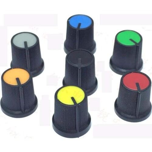 50pcs Blue Green Red Yellow Orange Blue White Black Plastic Nonslip 6mm Shaft Potentiometer Knobs