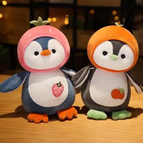 70cm New Cartoon Penguin Stuffed Animals Plush Toys Kawaii Soft Doll Dress Up Strawberry Orange Kids Plushie Doll Girls Gift