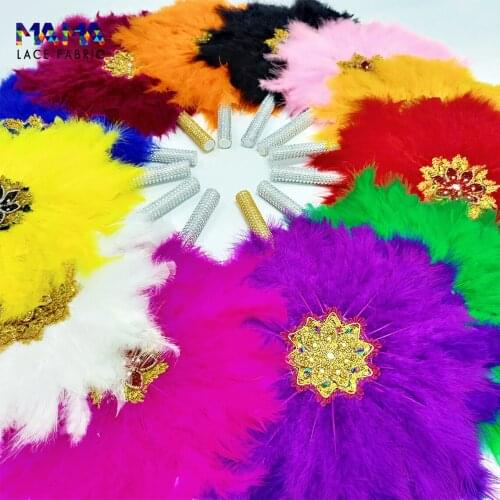 African Custom Wedding Feather Hand Fan With Pearl Lace Feather Dance Fan Handmade Bride Hand Held Photo Props With George
