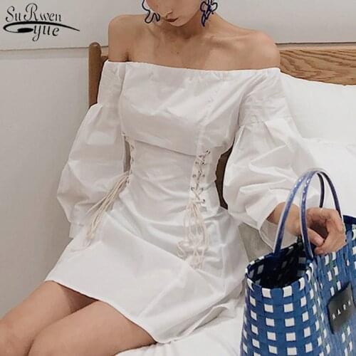 Strapless Bilateral Waist Strap Shoulder Lantern Sleeve Long Sleeve Women Dress Korean Mini Dress Summer Dress for Women 13317