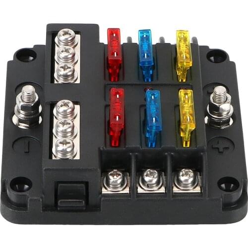 Fuse Box Holder For Auto Car Marine 6 Ways 12 Ways Blade Fuse Block 100A 32V Plastic Cover With LED Indicator Light M5 Stud