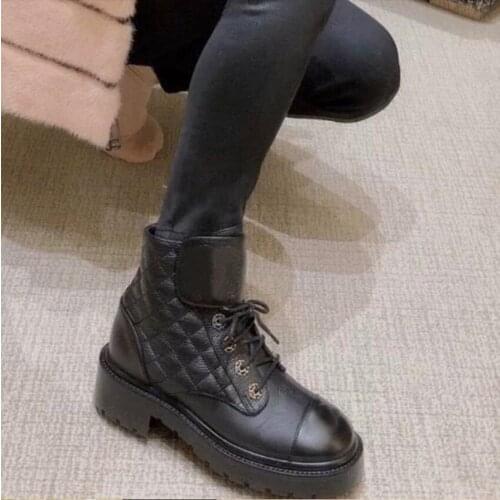 Luxury design new womens cowhide fashion Martin boots trendy girl motorcycle boots thick-soled Velcro laces womens shoes P2