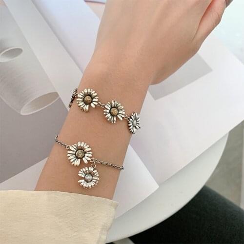 925 sterling thai silver bracelet simple retro jewelry with niche chrysanthemum for student female birthday gifts wholesale