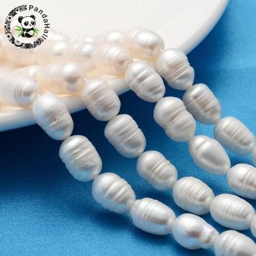 2 Strand Grade A Freshwater Pearl Beads, Rice, White, 8~9mm, Hole: 0.8mm; 14.1"