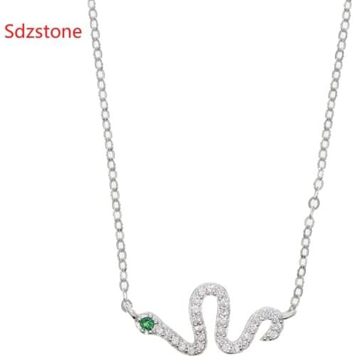 Fashion European Women Snake Pendant Necklace 925 Sterling Silver Aaa Zircon Long Snake Animal Pendant Girl Gift