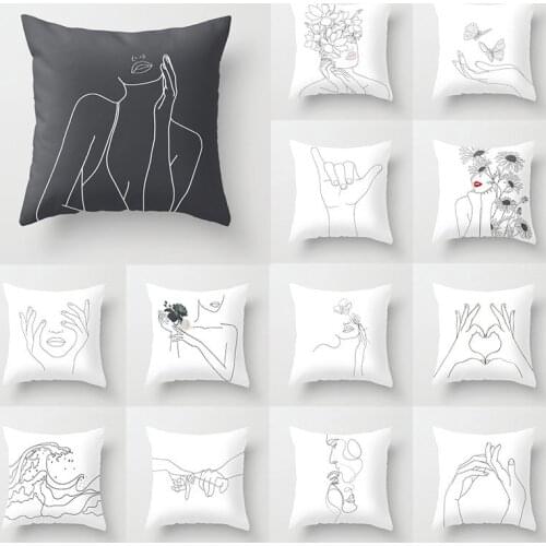 Black White Geometric Cushion Cover 45x45 Pillowcase Sofa Cushions Decorative Pillowcover Polyester Home Decor Pillow Cases