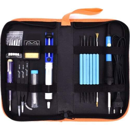 220V 60W Electric Soldering Iron Set EU Plug Adjustable Temperature Repair Tools With 5 Spare Tips Welding Wire Stand Tweezers