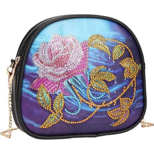 FGGS-Leather Chain Messenger Bag DIY Craft Diamond Clutch Purse Makeup Storage Bag Lady Girl Handbag Money Coin Purse with Adult