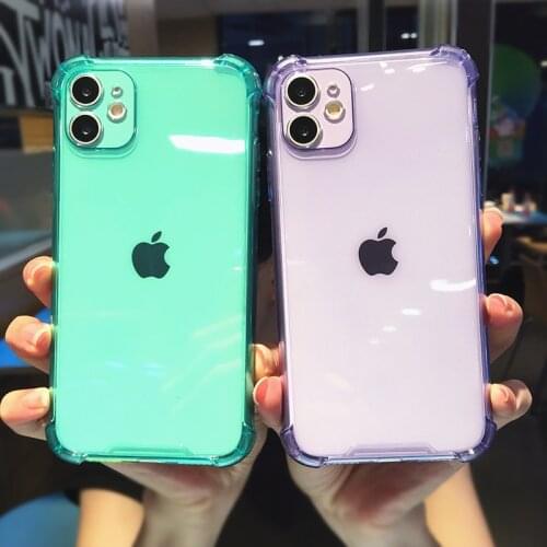 Fluorescent Transparent Shockproof Soft Phone Case For iphone 11 12 Pro MAX Mini X XR XS MAX SE 2020 7 8 Plus Back Cover Funda