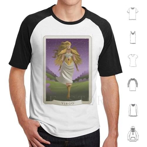 Virgo Winged Zodiac Virgin Card T Shirt Cotton Men Diy Print Scene Valley Land Earth Fortune Telling Horoscope Zodiac Clouds