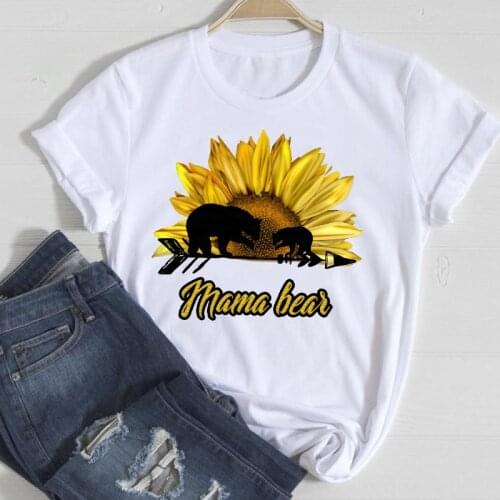 T-shirts Women Cartoon Flower Bear Animal Mom Mama Love Spring Summer Clothes Graphic Tshirt Top Lady Print Female Tee T-Shirt
