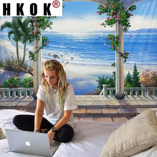 HKOK Wayside Pavilion Natural Landscape Tapestry Wall Hanging Wall Covering Rugs Background Cloth Beach Mat Blanket Art Home Dec