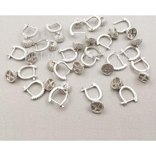 JF007 Fashion Earring Finding Earring Post With Ear Nuts Best Electroplate ZC Micro Pave Jewerly Earring Finding 13*22mm