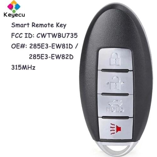 KEYECU Smart Remote Control Car Key With 4 Buttons for Nissan Maxima 2007 2008 Sentra 2007-2012 Fob 315MHz FCC ID: CWTWBU735
