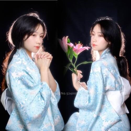 Women Traditional Japanese Style Butterfly Kimono Obi Yukata Dress Girls Geisha Sakura Printed Kawaii Bathrobe Cosplay Costume