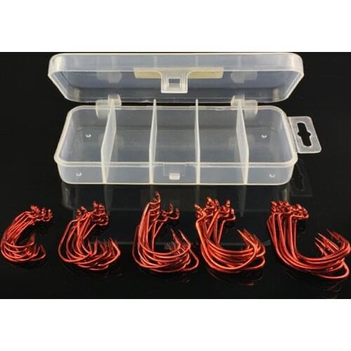 51 Pieces Set Red Black Worm Hook High Carbon Steel Fishing Hook For Texas Rig Soft Bait 2# 1# 1/0# 2/0# 3/0