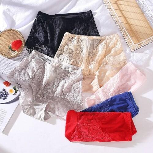 Summer Sexy Women Lace Hip lift Panties Underwear Lace Plus size Briefs Transparent Floral Soft Pure cotton Breathable Lingerie