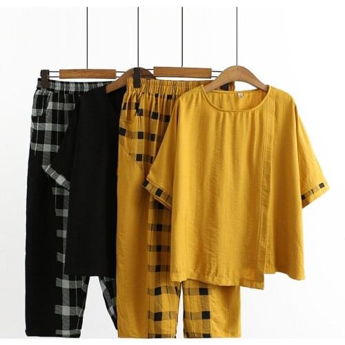 Summer Women Sets Female Clothes 2021 Casual Plus Size Tops And Plaid Capri Pants Two Pieces Suits XL/4XL