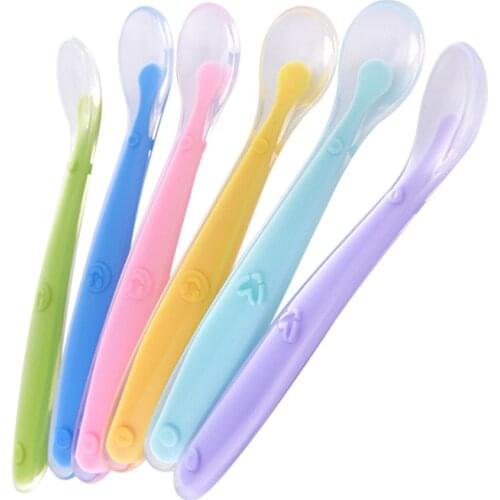 Hot Sale Baby Soft Silicone Spoon Candy Color Temperature Sensing Spoon Children Food Baby Feeding Tools