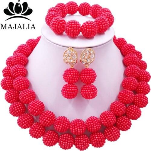 Majalia Fashion Women red Costume Jewelry Set Nigerian Wedding African Beads Jewelry Set CX-008