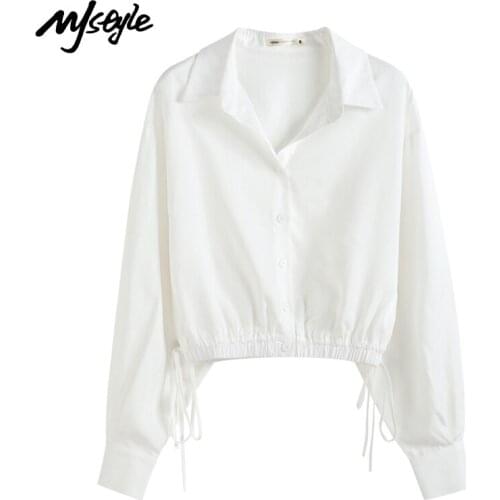 MJstyle 2021 Spring Casual High-waist Drawstring Long-sleeved Shirt Women, Summmer White Shirts Women Purple Blouse 521120077