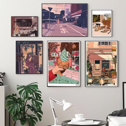 Cartoon Anime Multicolored Wall Art Canvas Painting Coffee Shop Pictures Ice Cream Posters and Prints Gallery Kids Kitchen Decor