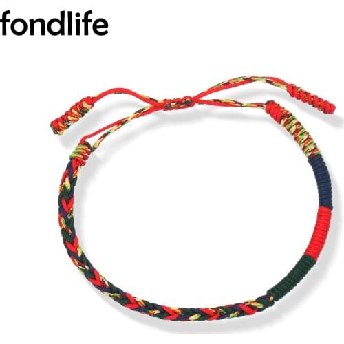 Original Multi Color Tibetan Buddhist Lucky Knot Handcrafted Rope Adjustable Bracelet Women Black White Bless Summer Jewelry Her