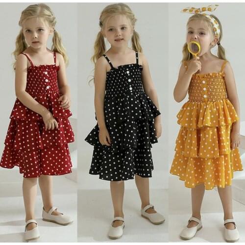Summer Girls Dress Polka-Dot Tutu Birthday Party Gown Sling Cake Childrens Clothing Wedding Girls Princess Dresses Kids Clothes