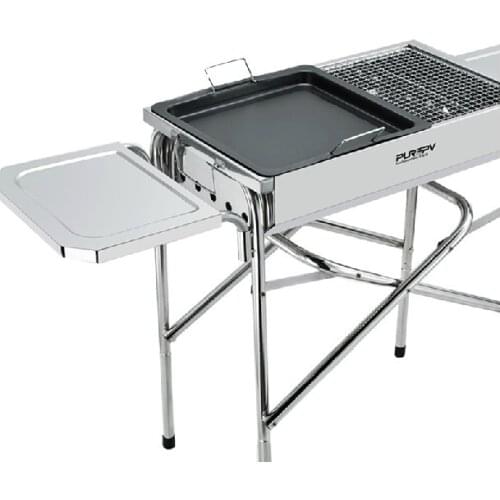 Portable Outdoor Camping Charcoal BBQ Grills Stainless Steel Folding Barbecue Grill Large Durable Charbroiler Oven