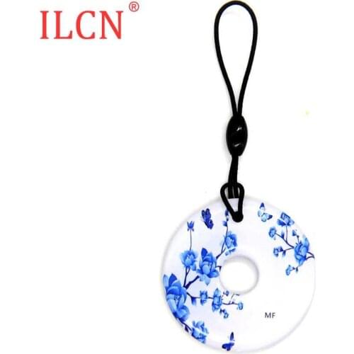 S50 1K 13.56Mhz UID Changeable Rewritable NFC Dropping Glue Waterproof Blue Flower Keyfobs Key Fob Proximity RFID IC Card 1pcs