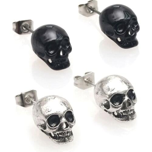 Punk Style Earrings Skull Head Charms Cool Vintage Antique Rock Women Men Pendant Jewelry Gifts Ear Stud Retro Decoration