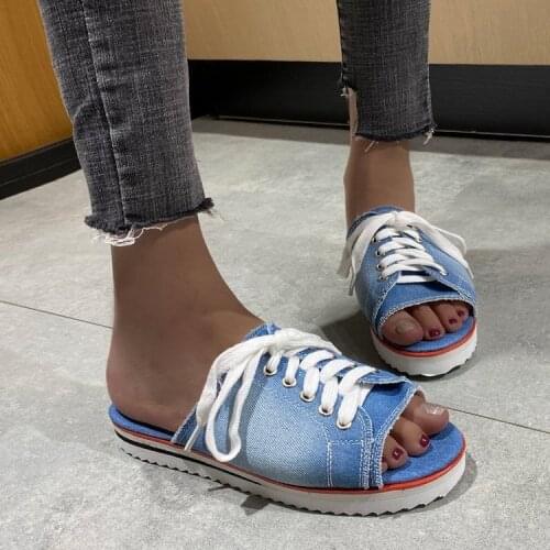 2021 Fashion Flat Slippers Women Cross Straps Slides Sandals Ladies Outdoor Beach Lady Shoes Woman Denim Slippers New Flip Flops