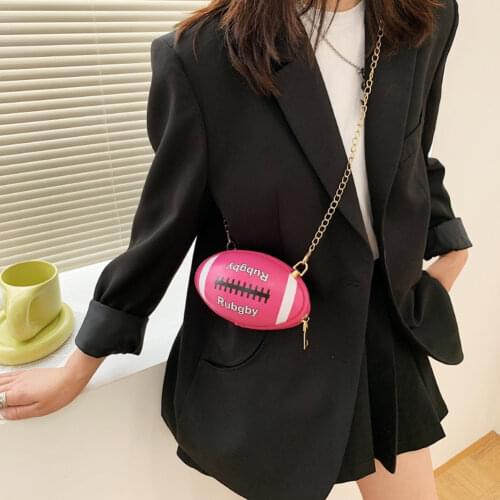 Vintage Women Candy Color Rugby Ball Shape PU Leather Shoulder Crossbody Messenger Bag Casual Ladies Chain Printing Mini Purse