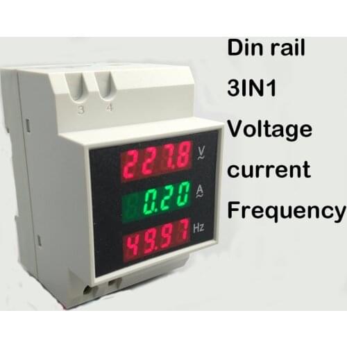3IN1 Din rail LED display voltage current frequency meter 80-300V 200-450V 0-100A voltmeter ammeter three in one