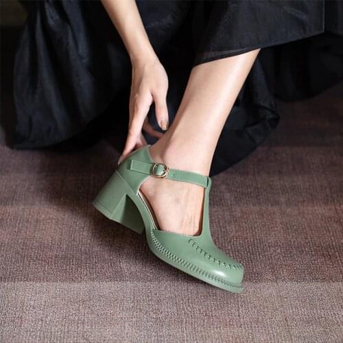 Mordoan thick-soled womens shoes authentic cowhide sandals womens shoes 2021 summer Mary Jane big head sandals