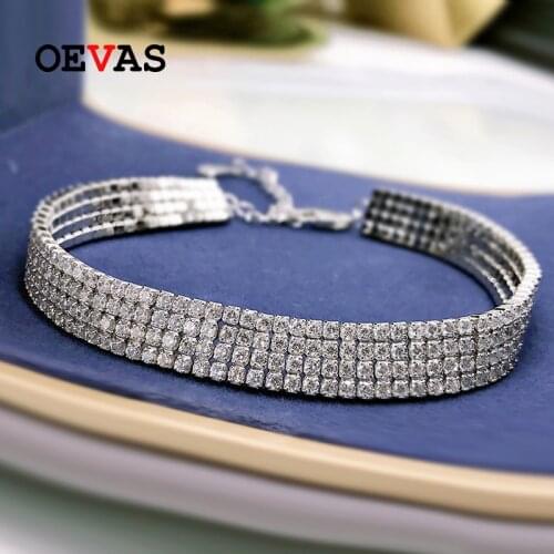 OEVAS 100% 925 Sterling Silver Full High Carbon Diamond 18K Gold Plated Bracelet For Women Sparkling Party Fine Jewelry Gift