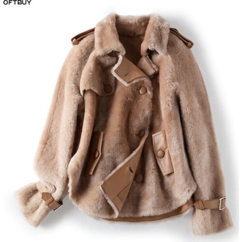 OFTBUY 2021 real fur coat winter jacket women Merino Sheep Fur real Genuine Leather jacket liner Thick Warm natural Fur parka