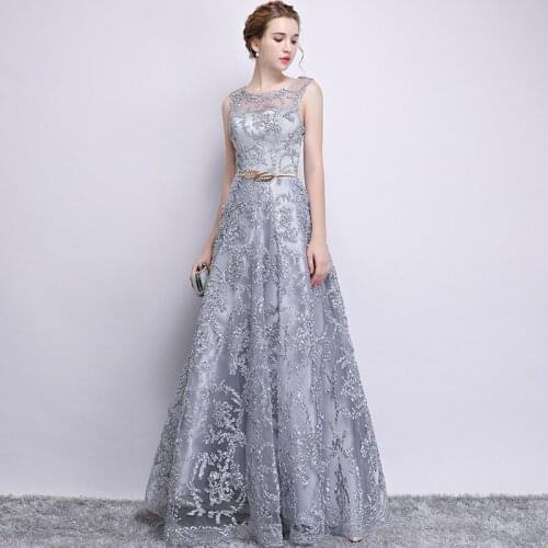 Evening dress long lace party dress sleeveless fashion 2019 new round neck dress