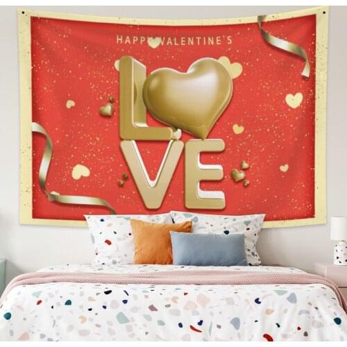Golden Love Red Backdrop Tapestry Vintage Exotic Summer Plant Nature Frame for Bedroom Photography Wall Decor