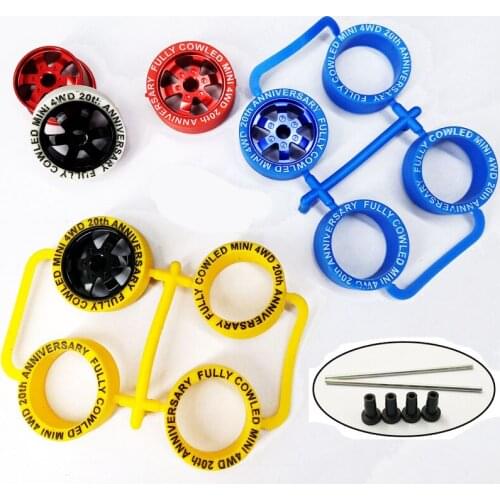 1Set Tamiya Mini 4WD Medium Rubber Tire+Aluminum Alloy 6 Claw Wheel Hub Fully Cowled Tyre Wheel Rim