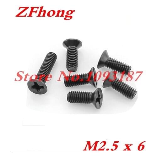 1000pcs M2.5 x 6 M2.5*6 Steel With Black Zinc Flat Head Phillips Cross Recessed Countersunk Head Machine Screws