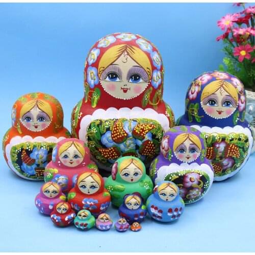 15pcs 20cm Wooden Russian Nesting Dolls Cartoon Traditional Matryoshka Dolls for Baby Kids Toy&Gift