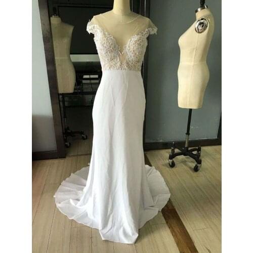 Boho Wedding Dress Simple V-Neck Appliques Lace Backless Tulle Vintage Wedding Gowns Beach Bride Dress vestido de novia